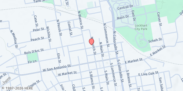 Map showing St. Mary's Catholic Church - St. Vincent de Paul at 205 W. Pecan St., Lockhart, TX