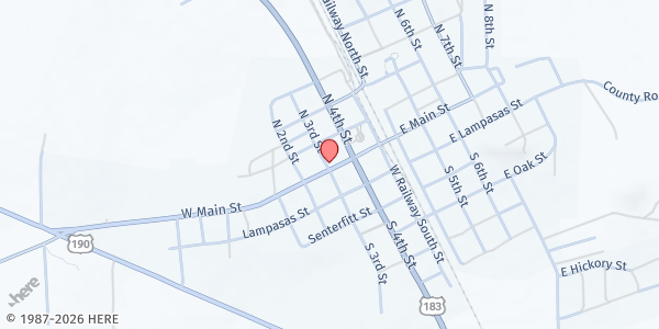 Map showing Lometa First Baptist Church at 102 3rd Street, Lometa, TX