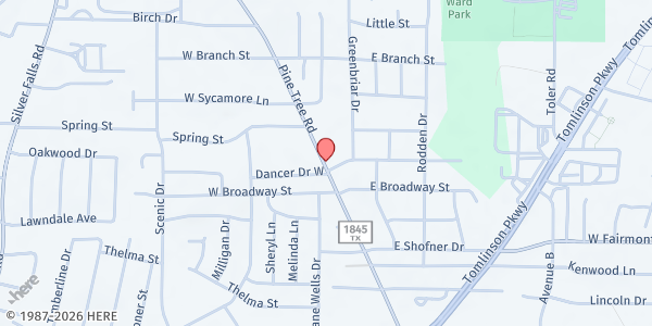 Map showing Church on Purpose at 1101 Pine Tree Road, Longview, TX