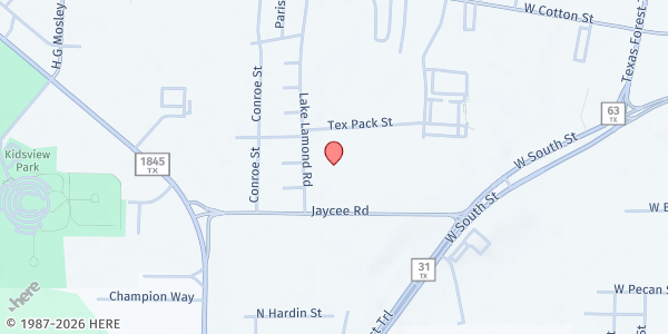 Map showing Gregg County Fairgrounds at 1123 Jaycee Dr, Longview, TX