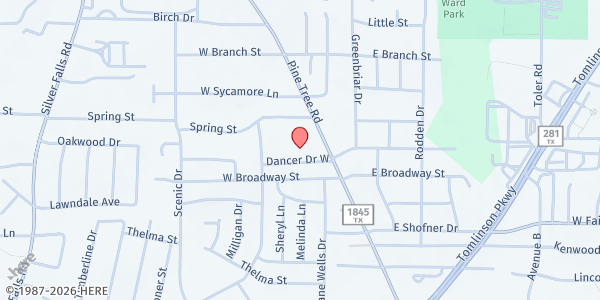 Map showing Greggton UMC at 1101 Pine Tree Rd., Longview, TX