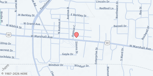 Map showing Hiway 80 Rescue Mission at 3117 W. Marshall Ave., Longview, TX