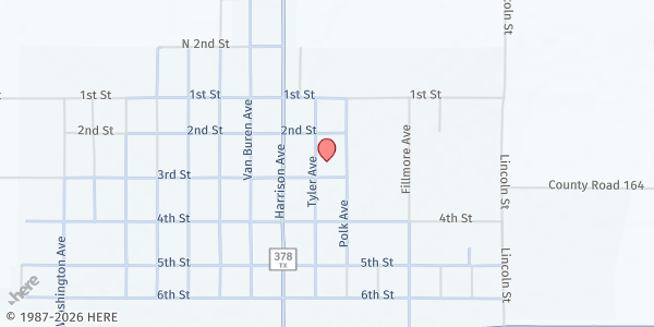 Map showing First Baptist Church at 211 Tyler Ave., Lorenzo, TX