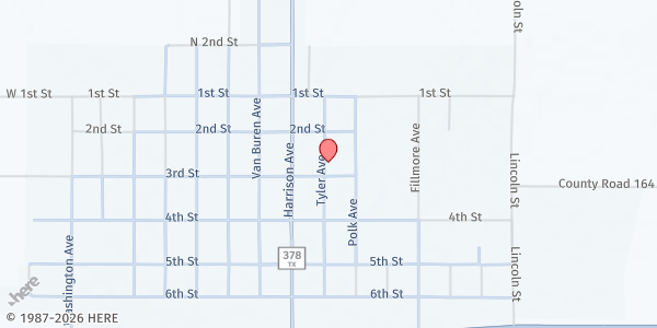 Map showing First Baptist Church at 211 Tyler Ave., Lorenzo, TX