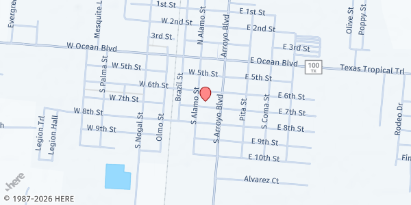 Map showing MCDA Food Pantry at 110 W. 7th St., Los Fresnos, TX