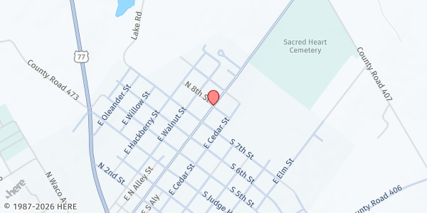 Map showing Lott, TX - Mobile Pantry at 105 E. Gassaway Ave., Lott, TX
