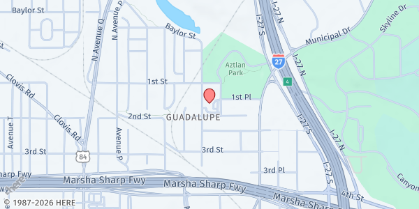 Map showing Catholic Charities Diocese of Lubbock at 102 Avenue J, Lubbock, TX