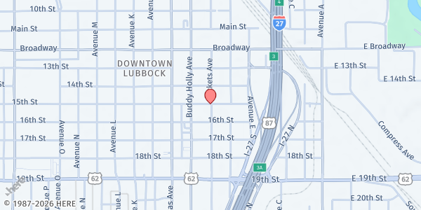 Map showing Salvation Army Lubbock at 1500 Crickets Ave, Lubbock, TX