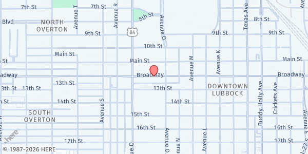 Map showing South Plains Community Action - Lubbock at 1611 Broadway St, Lubbock, TX