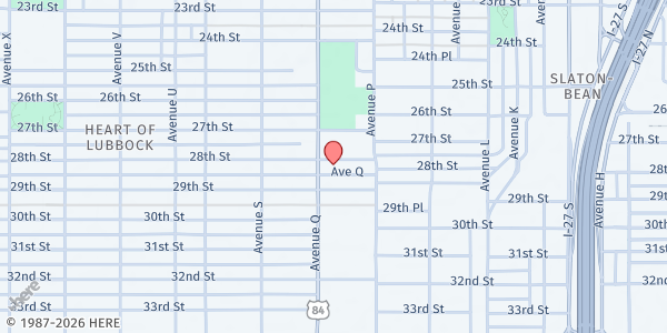 Map showing St. Benedict's Chapel at 1615 28th St., Lubbock, TX