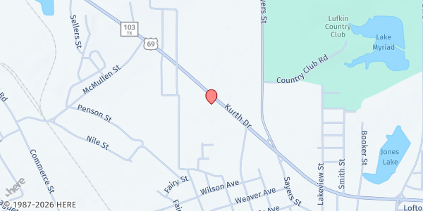 Map showing Area Agency on Aging of Deep East Texas - Lufkin at 1405 Kurth Dr., Lufkin, TX