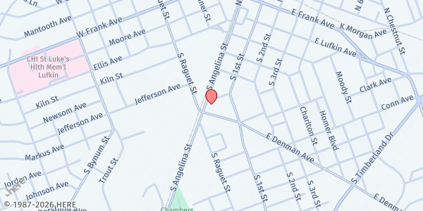 Map showing Christian Information Services Center (CISC) at 501 S. Angelina, Lufkin, TX