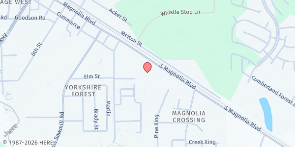Map showing St. Matthias Catholic Church at 302 Magnolia Blvd., Magnolia, TX