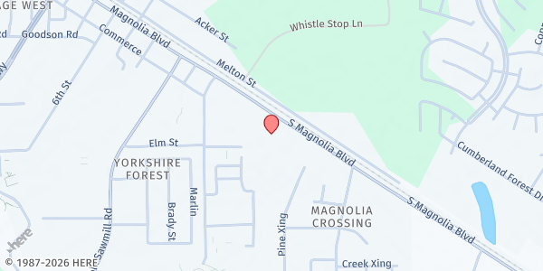 Map showing St. Matthias Catholic Church Society of St. Vincent de Paul at 302 Magnolia Blvd., Magnolia, TX