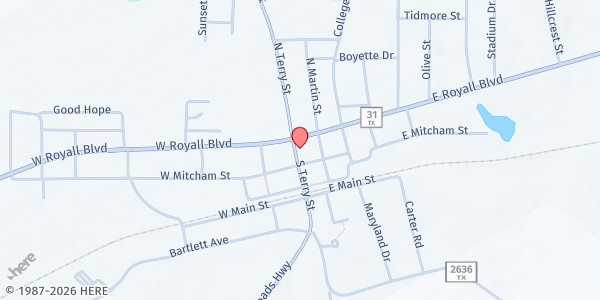 Map showing Faith in Action Outreach at 309 W. Mitcham St., Malakoff, TX