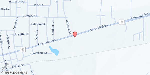 Map showing Hilltop Worship Center at 920 E Royall Blvd, Malakoff, TX