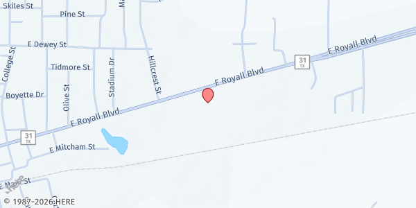 Map showing Hilltop Worship Center at 920 E. Royall Blvd., Malakoff, TX