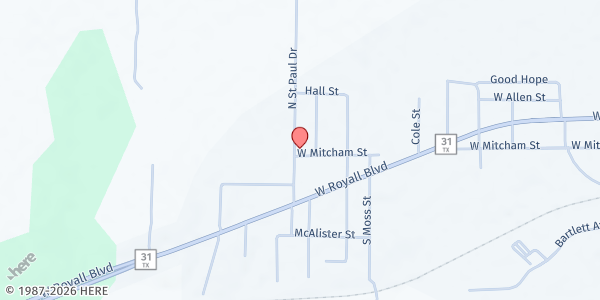 Map showing Malakoff Produce Distribution Site at 220 Mitcham St., Malakoff, TX