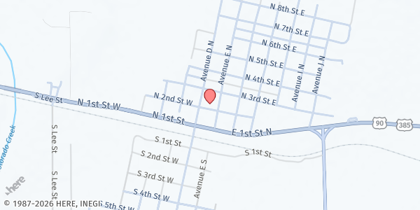 Map showing Marathon Community Center Mobile Pantry at 106 NE 3rd St, Marathon, TX