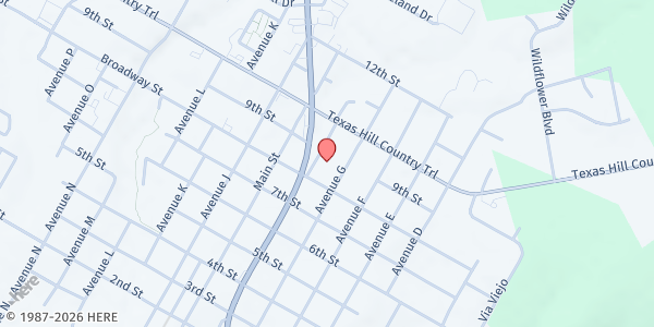Map showing Marble Falls Church of Christ at 711 Broadway, Marble Falls, TX