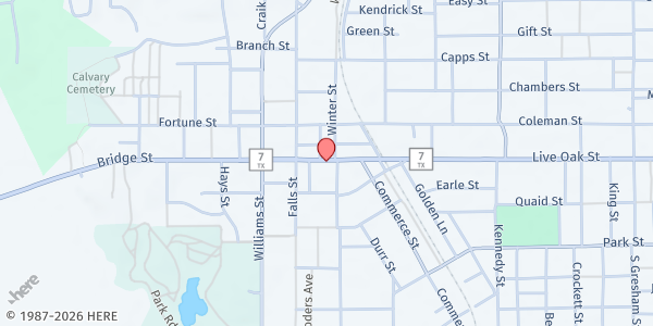Map showing Falls County Samaritan House at 154 Live Oak, Marlin, TX