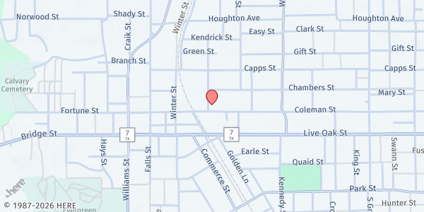 Map showing First Baptist Church at 309 Coleman St., Marlin, TX