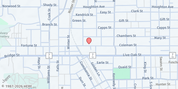 Map showing First Baptist Church at 309 Coleman St., Marlin, TX