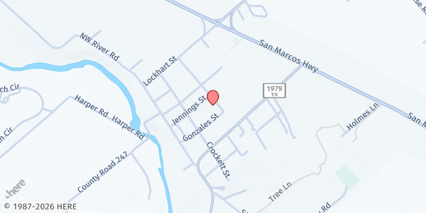 Map showing Martindale UMC Soup Kitchen at 308 Bowie St., Martindale, TX