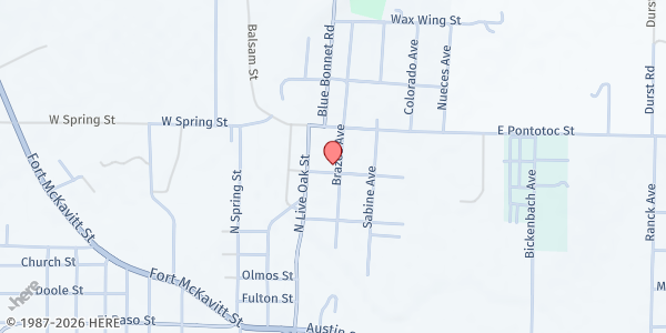 Map showing Mason County Food Bank at 124 E. Mesquite St., Mason, TX