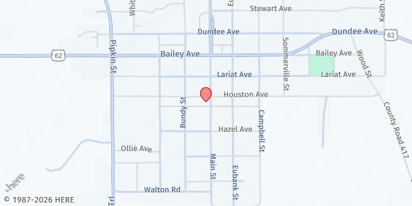 Map showing First Baptist Church at 1401 Main St., Matador, TX