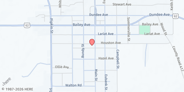 Map showing First Baptist Church at 1401 Main St., Matador, TX