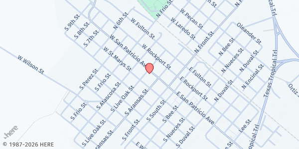 Map showing Sacred Heart Church at 217 W. San Patricio, Mathis, TX