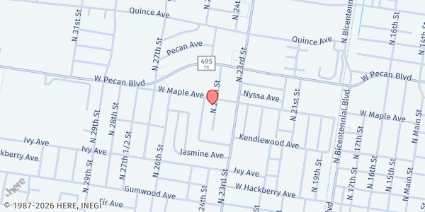 Map showing El Divino Redentor Methodist at 2421 W. Maple Ave., McAllen, TX