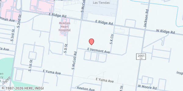 Map showing El Milagro Clinic at 901 E. Vermont Ave., McAllen, TX