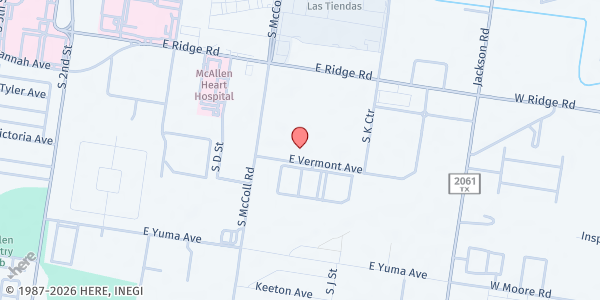 Map showing El Milagro Clinic at 901 Vermont Ave E, McAllen, TX