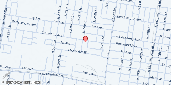 Map showing Emmanuel Baptist Church at 621 N. 25 1/2 St., McAllen, TX