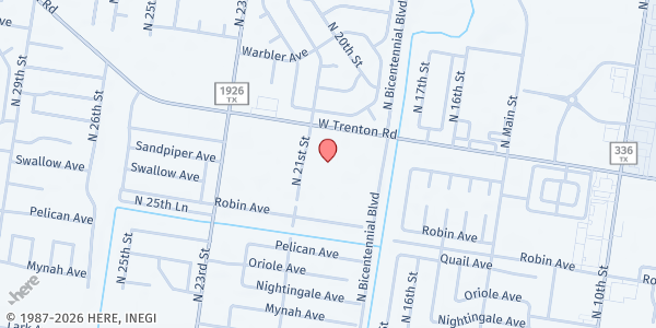 Map showing Feed My Sheep Food Pantry at 2001 Trenton Rd., McAllen, TX