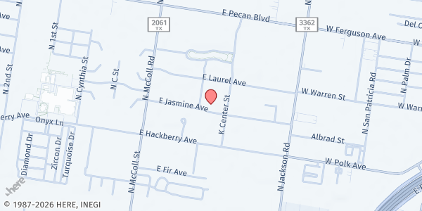Map showing Ministry to the Poor at 1017 E. Jazmine Ave., McAllen, TX
