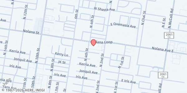 Map showing South Texas Juvenile Diabetes Association at 313 W. Nolana Ave., McAllen, TX