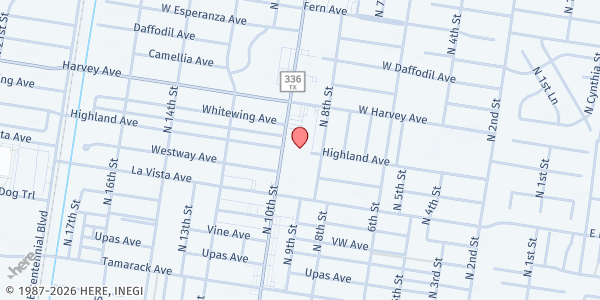 Map showing St. Johns Episcopal Church at 2500 N. 10th St., McAllen, TX