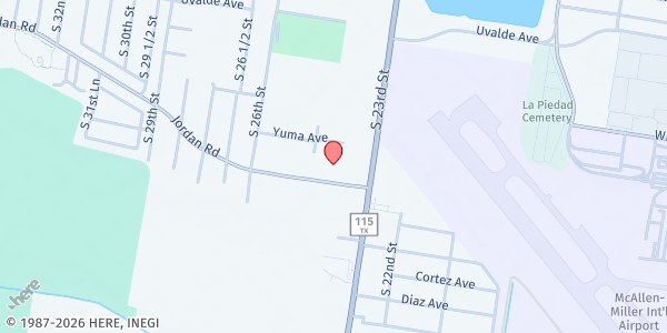 Map showing St. Joseph the Worker Catholic Church at 2332 Jordan Rd. W., McAllen, TX