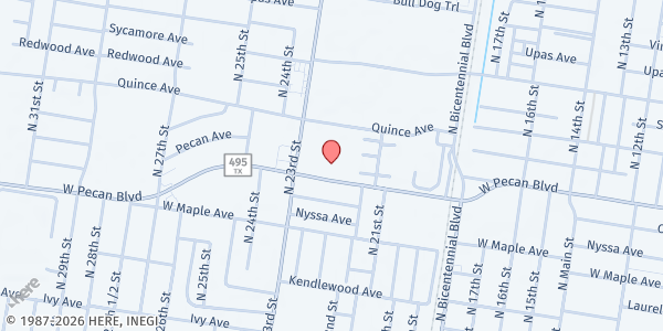 Map showing The Salvation Army - McAllen at 1600 N. 23rd St., McAllen, TX