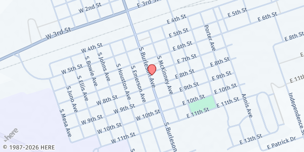 Map showing McCamey Community Food Bank at 100 E 7th St, McCamey, TX