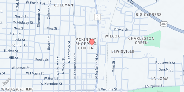 Map showing Community Food Pantry of McKinney at 307 Smith Street, McKinney, TX