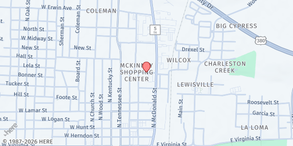 Map showing Community Food Pantry of McKinney at 307 Smith Street, McKinney, TX