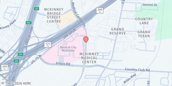 Map showing Family Health Center at 4510 Medical Center Drive, McKinney, TX