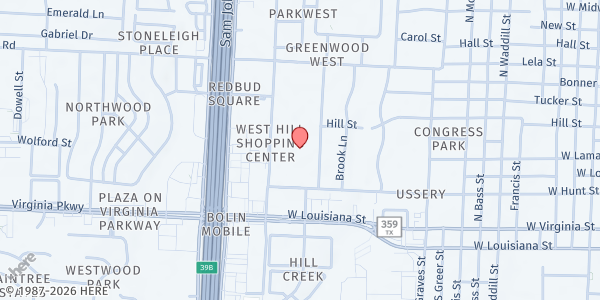 Map showing First Christian Church McKinney at 1800 W. Hunt St., McKinney, TX