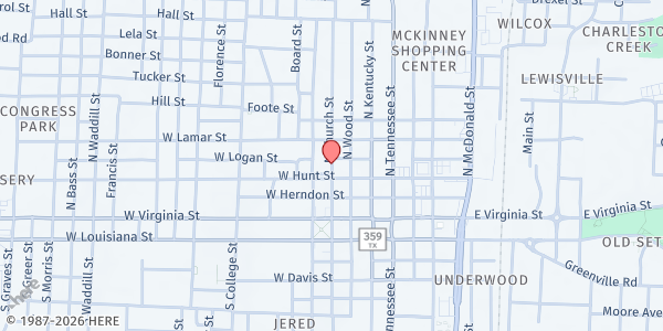 Map showing First Methodist Church at 315 N. Church Street, McKinney, TX