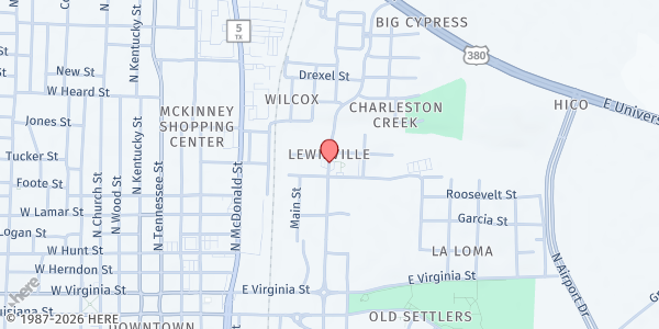 Map showing Holy Family School at 500 Throckmorton St, McKinney, TX