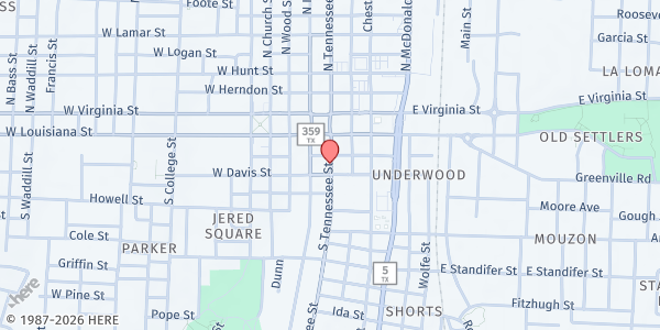 Map showing McKinney Little Free Pantry @ 110 E Davis Street at 110 E Davis St, McKinney, TX